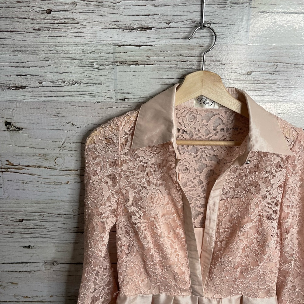 Eliza j pink lace long sleeve full dress with collar size 4 - Picture 8 of 14
